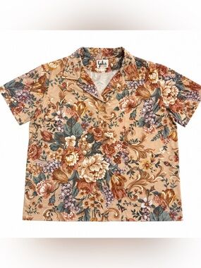 Vintage Gales California Floral Blouse Women’s Large Made in USA Short Sleeve